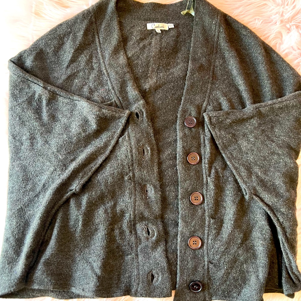 Carducci Women's Front Button Cardigan Knit Sweater 3/4 Sleeves Gray